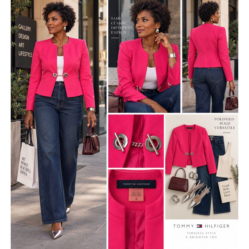 Tommy Hilfiger Hot Pink Chain Toggle Blazer Jacket Size 6